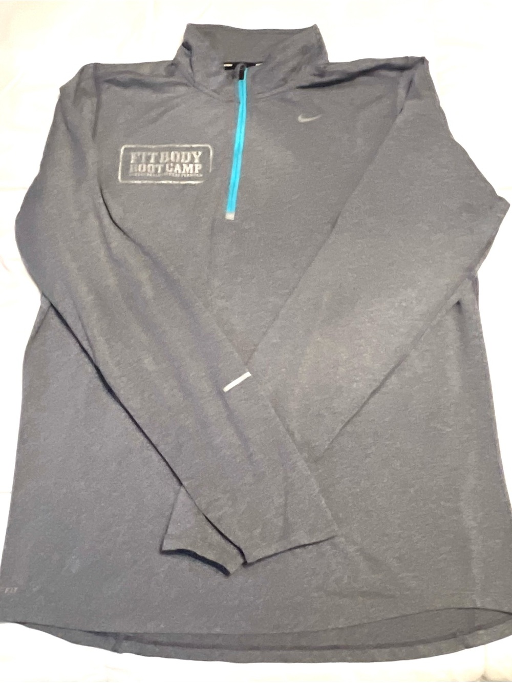 Nike Dry Fit Dark Gray Quarter-Zip Fit Body Bootcamp Pullover with Teal Zipper-M